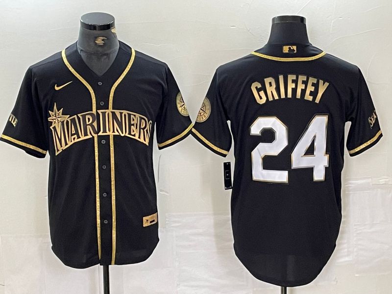 Men Seattle Mariners #24 Griffey Black gold three generations Game Nike 2024 MLB Jersey